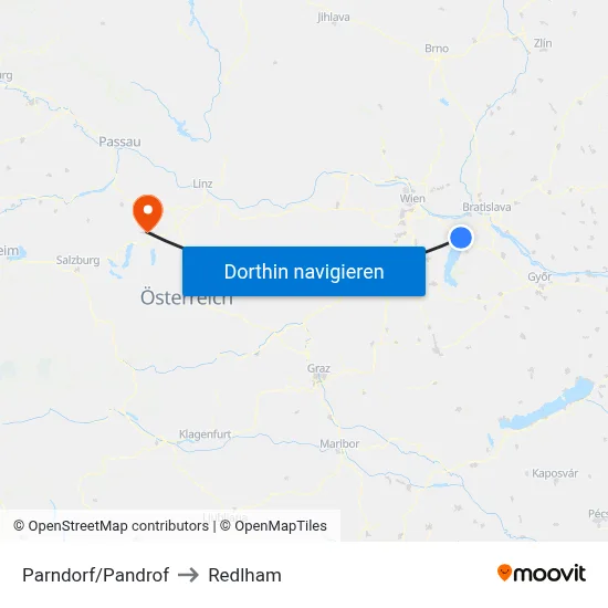 Parndorf/Pandrof to Redlham map