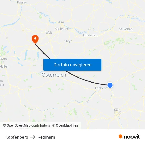 Kapfenberg to Redlham map