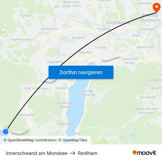 Innerschwand am Mondsee to Redlham map