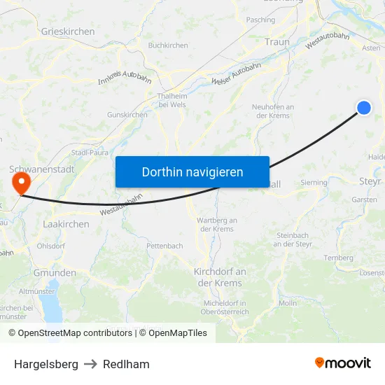 Hargelsberg to Redlham map