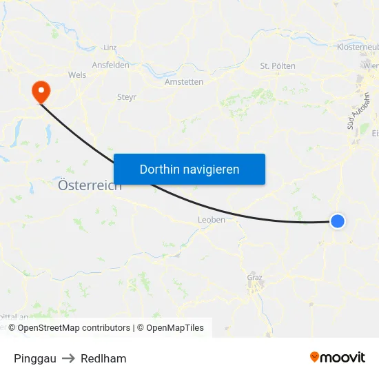 Pinggau to Redlham map
