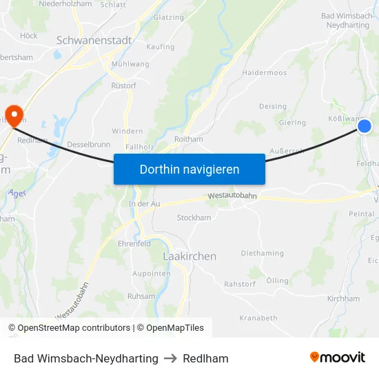 Bad Wimsbach-Neydharting to Redlham map