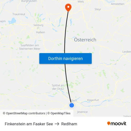 Finkenstein am Faaker See to Redlham map