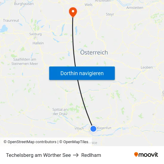 Techelsberg am Wörther See to Redlham map