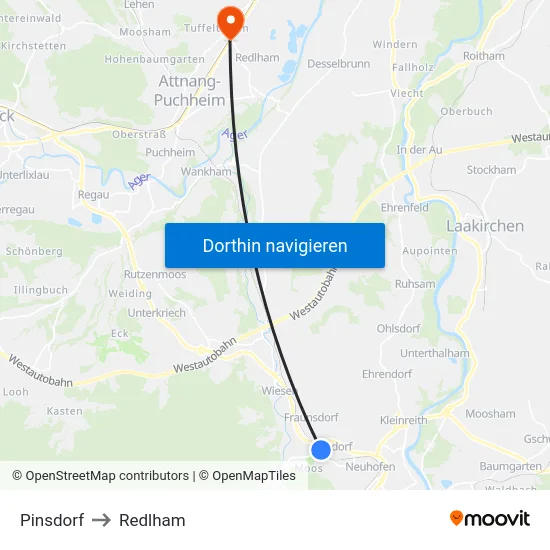 Pinsdorf to Redlham map
