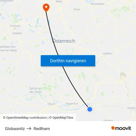 Globasnitz to Redlham map