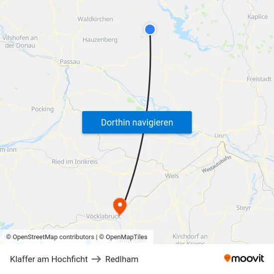 Klaffer am Hochficht to Redlham map