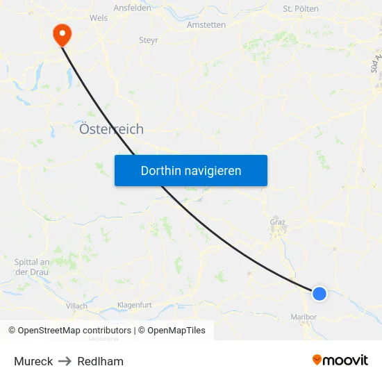 Mureck to Redlham map