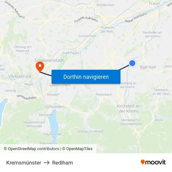 Kremsmünster to Redlham map