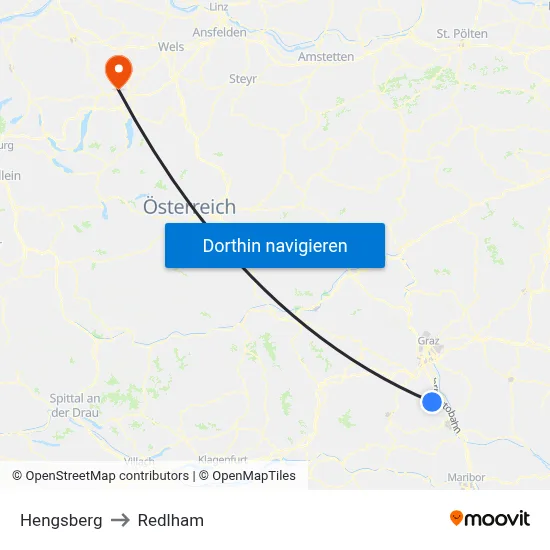 Hengsberg to Redlham map