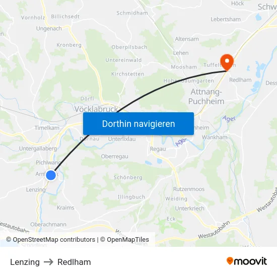 Lenzing to Redlham map