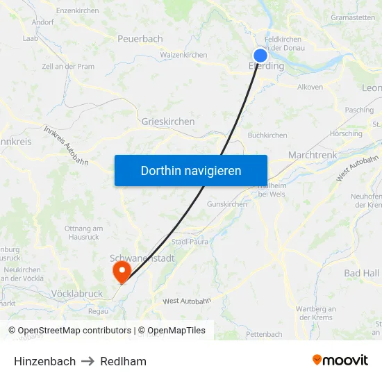 Hinzenbach to Redlham map