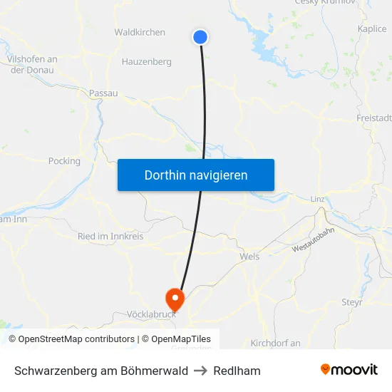 Schwarzenberg am Böhmerwald to Redlham map