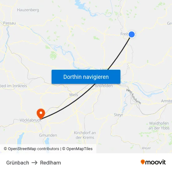 Grünbach to Redlham map