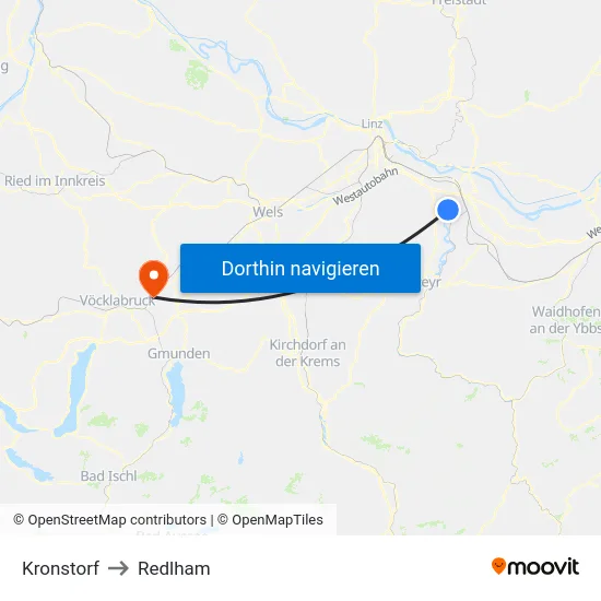 Kronstorf to Redlham map