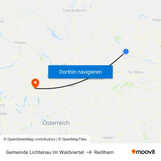 Gemeinde Lichtenau Im Waldviertel to Redlham map