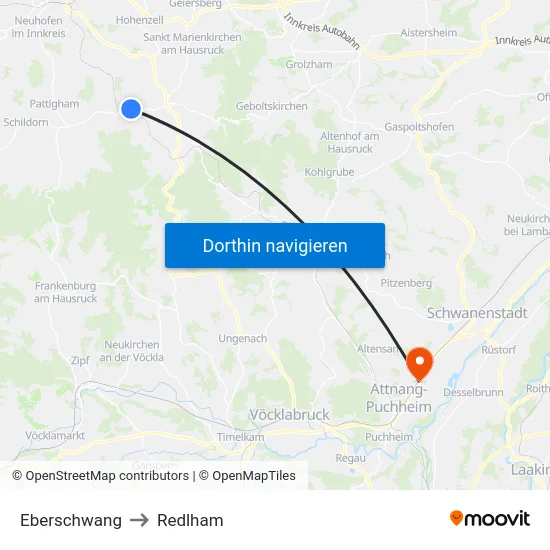 Eberschwang to Redlham map