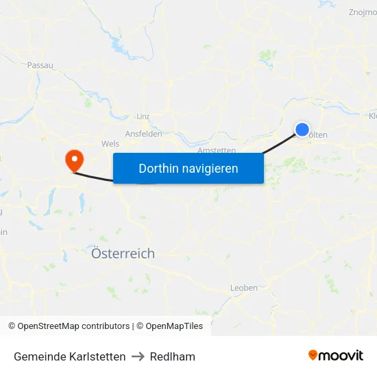 Gemeinde Karlstetten to Redlham map