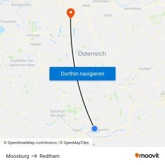 Moosburg to Redlham map