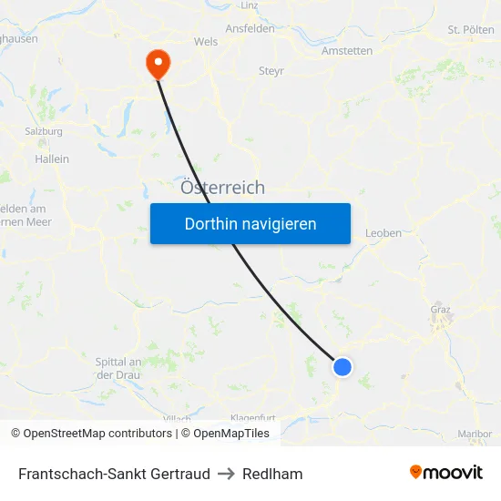 Frantschach-Sankt Gertraud to Redlham map