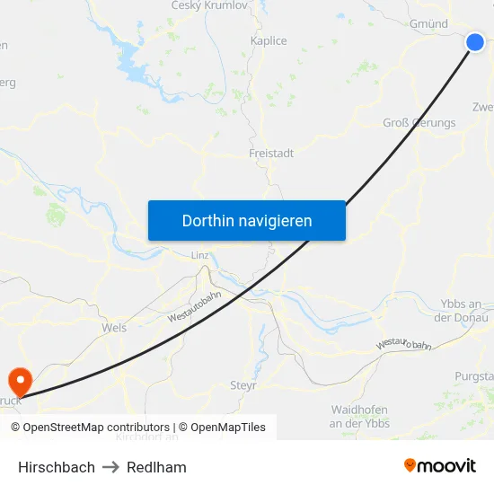 Hirschbach to Redlham map