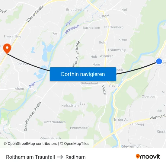 Roitham am Traunfall to Redlham map