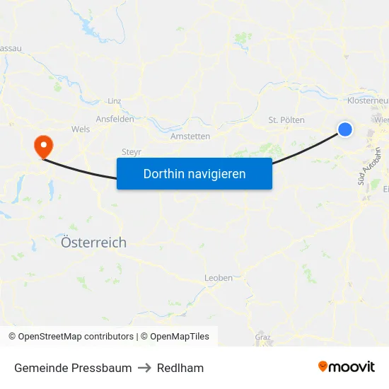 Gemeinde Pressbaum to Redlham map