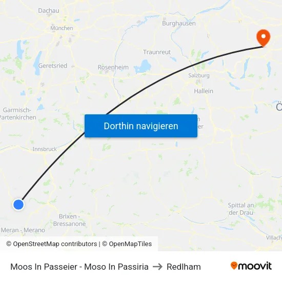Moos In Passeier - Moso In Passiria to Redlham map
