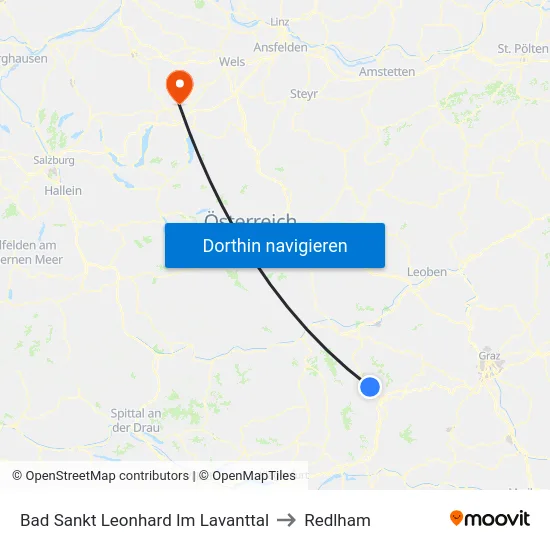 Bad Sankt Leonhard Im Lavanttal to Redlham map