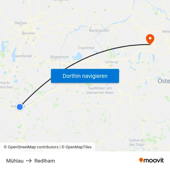 Mühlau to Redlham map