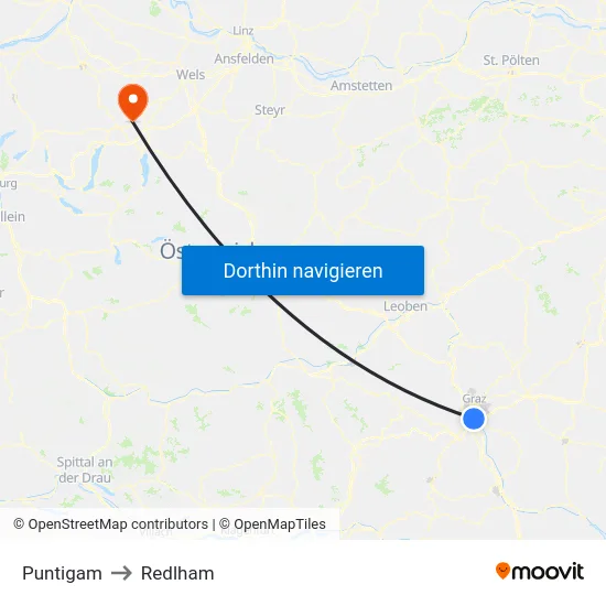 Puntigam to Redlham map