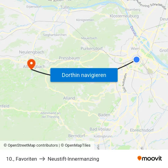 10., Favoriten to Neustift-Innermanzing map