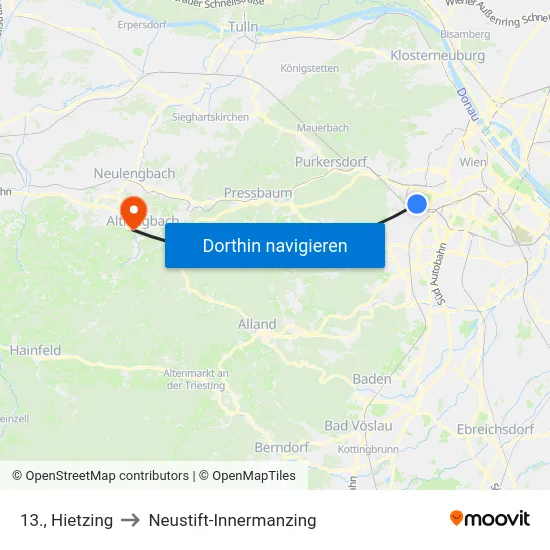13., Hietzing to Neustift-Innermanzing map