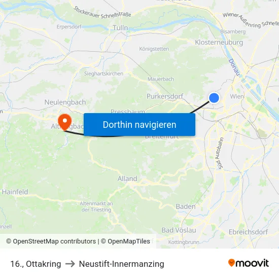 16., Ottakring to Neustift-Innermanzing map