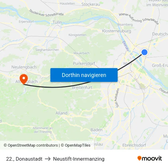 22., Donaustadt to Neustift-Innermanzing map