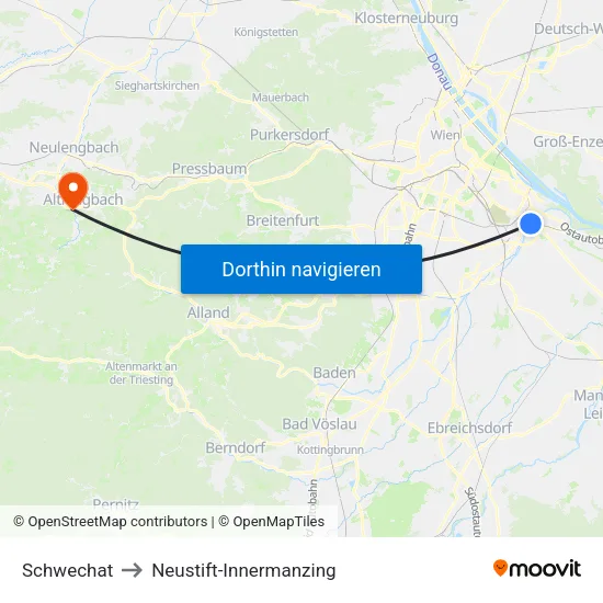 Schwechat to Neustift-Innermanzing map