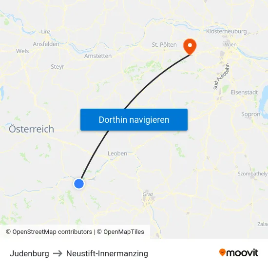 Judenburg to Neustift-Innermanzing map