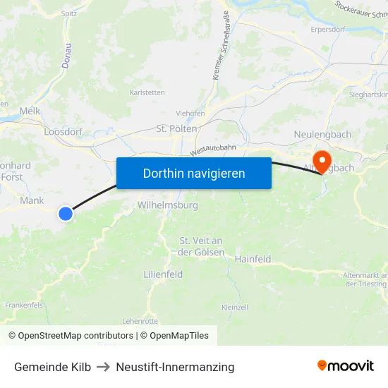 Gemeinde Kilb to Neustift-Innermanzing map