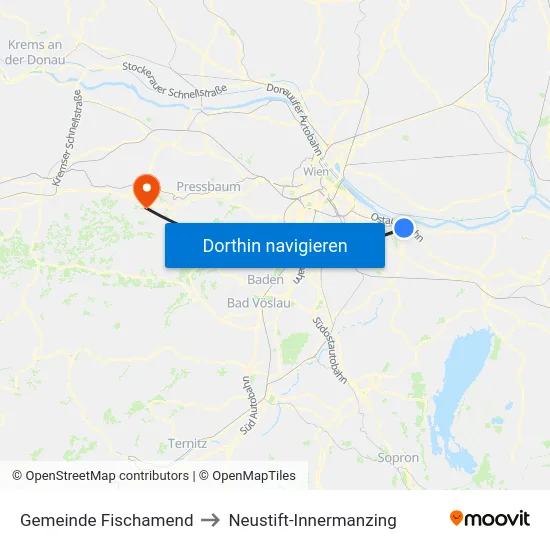 Gemeinde Fischamend to Neustift-Innermanzing map