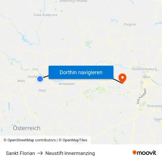 Sankt Florian to Neustift-Innermanzing map