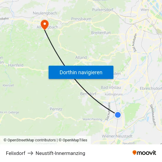 Felixdorf to Neustift-Innermanzing map