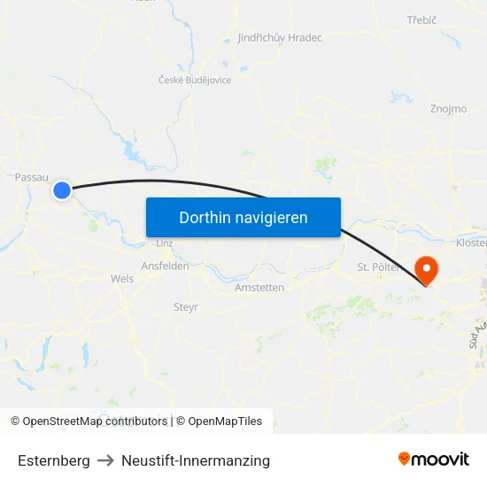 Esternberg to Neustift-Innermanzing map
