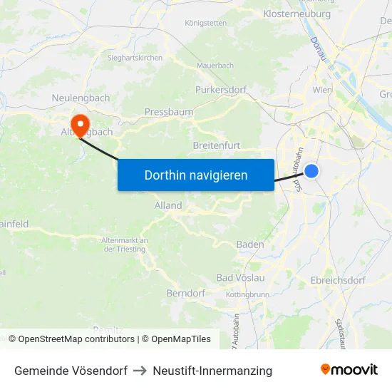 Gemeinde Vösendorf to Neustift-Innermanzing map