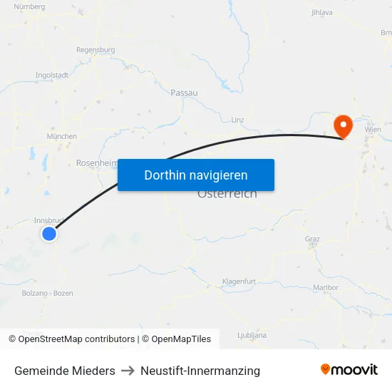 Gemeinde Mieders to Neustift-Innermanzing map