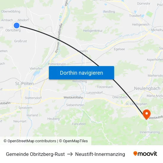 Gemeinde Obritzberg-Rust to Neustift-Innermanzing map