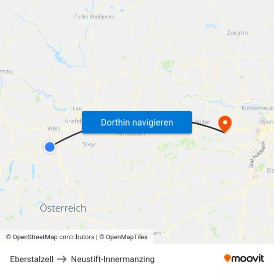 Eberstalzell to Neustift-Innermanzing map
