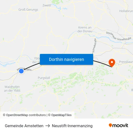 Gemeinde Amstetten to Neustift-Innermanzing map