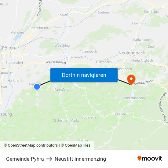 Gemeinde Pyhra to Neustift-Innermanzing map