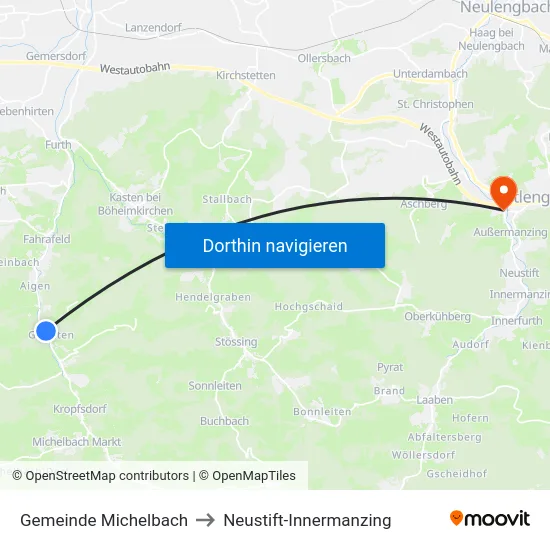 Gemeinde Michelbach to Neustift-Innermanzing map
