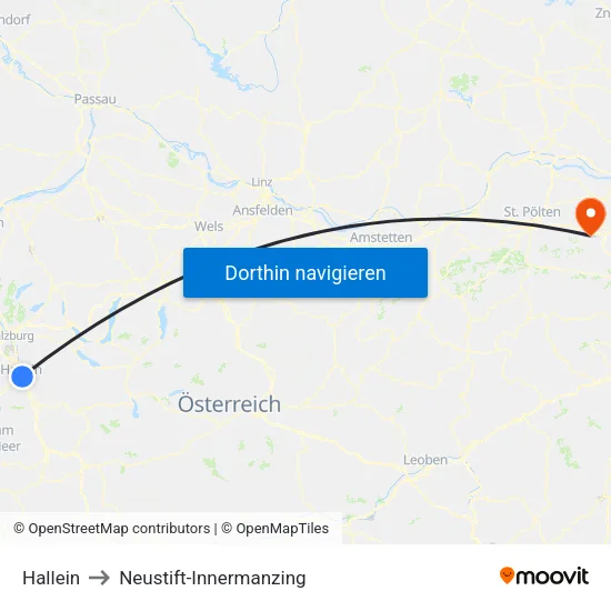 Hallein to Neustift-Innermanzing map